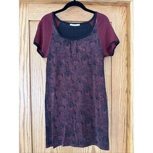 Zarina Russia Women’s 46 Red Black Floral Knit Dress Short Sleeve Cotton